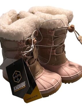 Khombu Taupe and Pink Girls Winter Boots